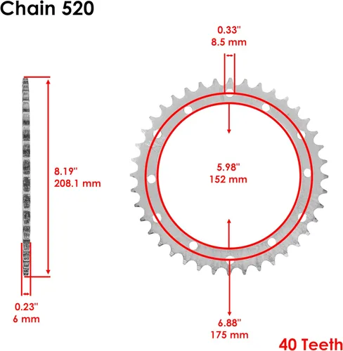 Miniatura 2 de Caltric Piñón de cadena de rueda trasera compatible con Yamaha 660 Raptor YFM660 2001-2005 40 dientes