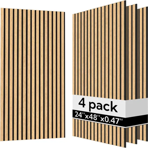 Miniatura 9 de Olanglab Paquete de 4 paneles de pared de madera acústica, paneles de pared de listones de madera con amortiguación de sonido, 23.6 x 47.2 pulgadas