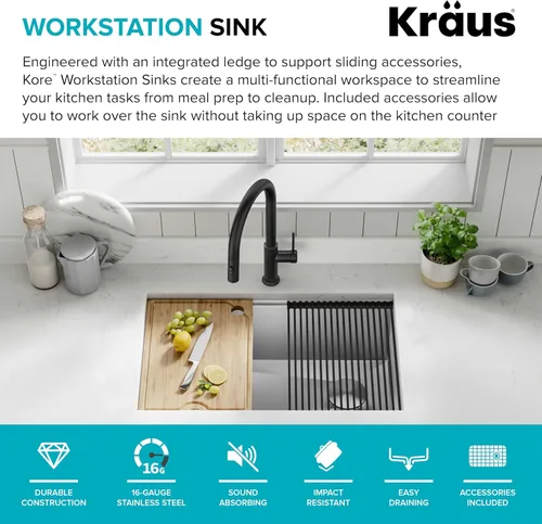 Miniatura 3 de KRAUS Kore KWU110-30 - Fregadero de cocina con estación de trabajo, 30 pulgadas, montaje empotrado, cuenco individual, de acero inoxidable