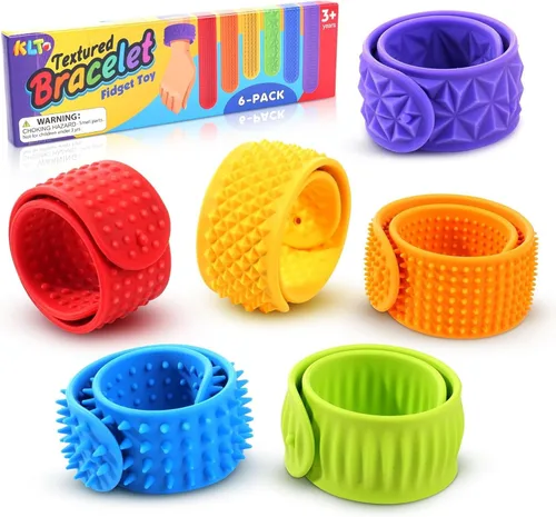 Juguetes sensoriales antiestrés para niños: pulseras de silicona texturizada, paquete de 6, alivio del estrés para autismo, TDAH, juguetes
