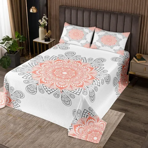 Erosebridal Juego de colcha de mandala rosa tamaño individual para niñas y mujeres, juego de ropa de cama floral hippie juego de colcha estética,