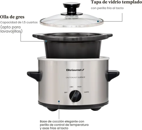 Miniatura 5 de MaxiMatic Elite Gourmet olla de cocción lenta de 1.5 qt, Plateado