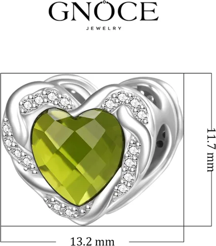 Miniatura 7 de GNOCE Dijes de piedra natal en forma de corazón para pulsera de plata de ley 925 para cumpleaños, día de la madre, regalo para mujer