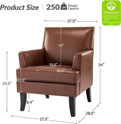 Miniatura 2 de HULALA HOME Silla decorativa moderna de piel sintética, cómoda silla tapizada con ribete de cabeza de clavo, sillón para sala de estar y dormitorio