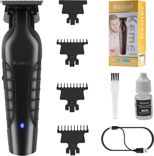KEMEI 2299 Cortadora profesional de pelo/barba para hombres, cortapelos sin huecos para barbero con hoja en T, recargable inalámbrica