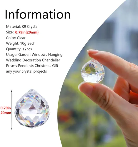 Miniatura 2 de Crystalsuncatcher - Lámpara colgante de bola de cristal transparente de 0.78 pulgadas (0.787 in) para árbol de Navidad, colgante de gota para árbol
