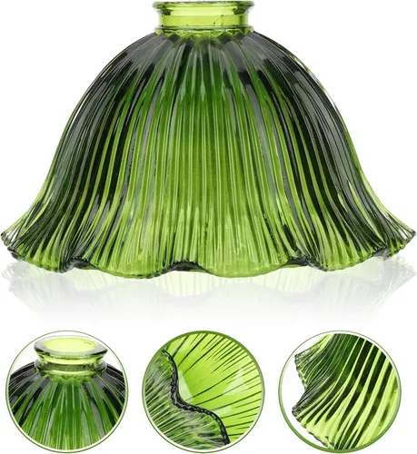 Miniatura 2 de CALLARON Cubierta de lámpara de cristal, cubierta de lámpara, pantalla de vidrio, pantalla colgante de repuesto para lámparas de mesa de pie (verde)