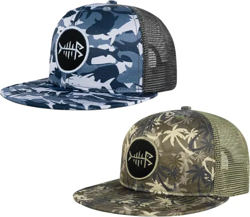 Miniatura 27 de BASSDASH Paquete de 2 gorras de camionero de ala plana con parte trasera de malla ajustable para hombres y mujeres para pesca y caza