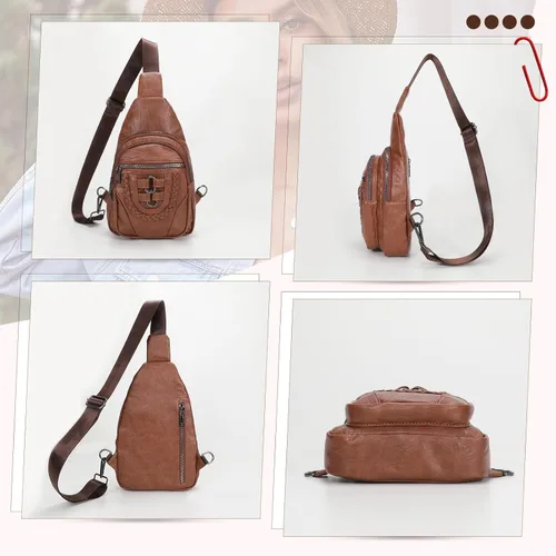 Miniatura 8 de SUOSDEY 2024 Sling Bag for Women Leather Crossbody Bags for Women Trendy Chest Bag Traveling Walking