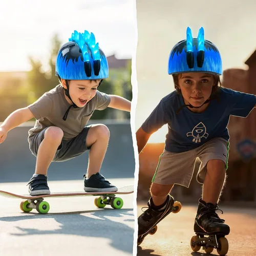 Miniatura 7 de Casco de bicicleta para niños pequeños con luces LED, casco para niños varones de 3 a 8 años, cascos de bicicleta ajustables para niños pequeños Azul
