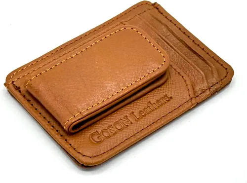 Goson Cartera de cuero con clip para dinero para hombre, billetera de bolsillo frontal, tarjetero de crédito, cartera minimalista delgada