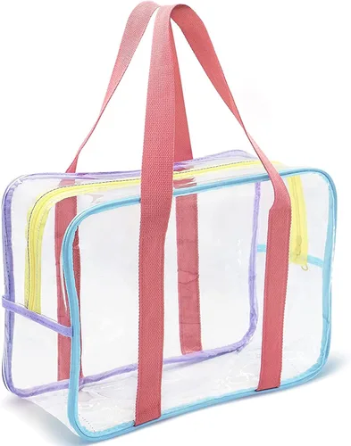 Miniatura 10 de SxoSyo Bolsas de maquillaje transparentes grandes para mujer, bolsa transparente para cosméticos, con asa, organizador de baño, Verde (Green Star)
