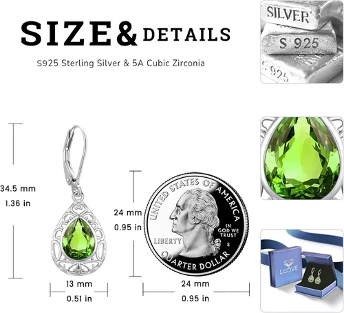 Miniatura 270 de Aretes colgantes de plata de ley con diseño de árbol de la vida, flor, abeja, animales, gato, colibrí, piedra lunar, turquesa, aretes con cierre