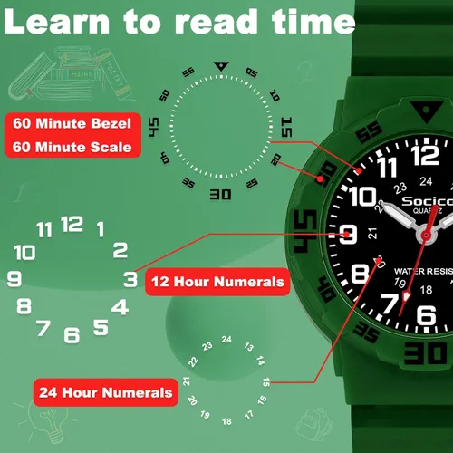 Miniatura 4 de Reloj analógico para niños, resistente al agua, para enseñar el tiempo, para niños y niñas, correa suave para aprender
