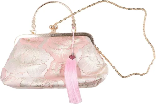 Miniatura 3 de Bolso vintage para mujer, bolso de noche con asa superior, bolso de banquete bordado, estilo chino, cartera, bolso de mensajero de hombro, Rosado