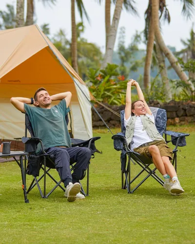 Miniatura 8 de KingCamp Silla plegable de gran tamaño para campamento, de alta resistencia, soporta 450 libras con soporte lumbar, asiento acolchado con portavasos