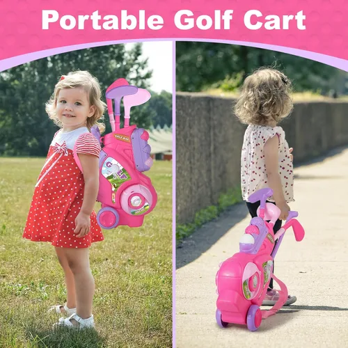 Miniatura 8 de Juego de golf para niños y niñas de 1, 2, 3, 4 años, carrito de golf mejorado para niños con alfombrilla de putting y tabla de cornhole, juguetes