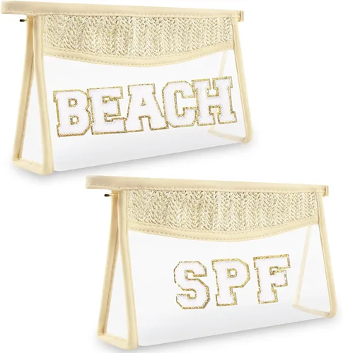 Miniatura 16 de Bolsa de maquillaje transparente bohemia con cremallera para cosméticos, bolsa de aseo transparente, bolsa de aseo de viaje, pequeña bolsa de letras