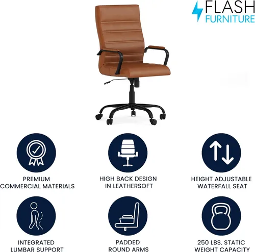 Miniatura 4 de Flash Furniture Whitney - Silla de escritorio giratoria de LeatherSoft con respaldo alto con asiento acolchado y reposabrazos, silla de oficina