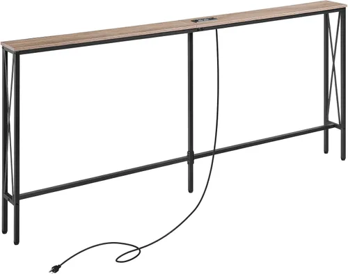 ELYKEN Mesa de sofá consola estrecha de 5.9 pulgadas con tomas de corriente, 5.9 pulgadas de profundidad x 70.9 pulgadas de ancho x 31.5 pulgadas de