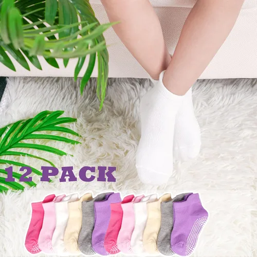 Miniatura 2 de SkiBeaut 12 pares de calcetines antideslizantes para niños y niñas con agarres, calcetines antideslizantes para niños pequeños de 1 a 7 años