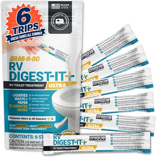 Miniatura 14 de Unique RV Digest-It+ Cápsula de Tratamiento para Inodoro de Autocaravana Extra Fuerte - Licúa los Desechos y Todas las Marcas de Papel Higiénico