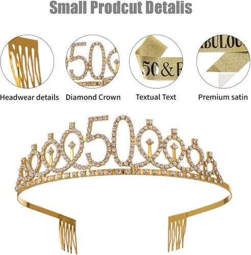 Miniatura 3 de Decoraciones de cumpleaños número 50 para mujer, banda, corona, vela de cumpleaños y globo digital de papel de aluminio de 32 pulgadas, decoración
