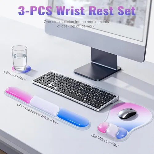 Miniatura 2 de Ospelelf Juego de alfombrilla de mouse con reposamuñecas de gel ergonómico para teclado, soporte de muñeca con parte inferior de goma Rosa y azul
