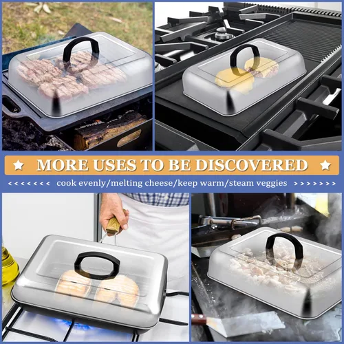 Miniatura 6 de Cúpula de fusión de queso rectangular, cubierta para untar de acero inoxidable HaSteeL para parrilla plana BBQ, vaporización, asado, cocinado
