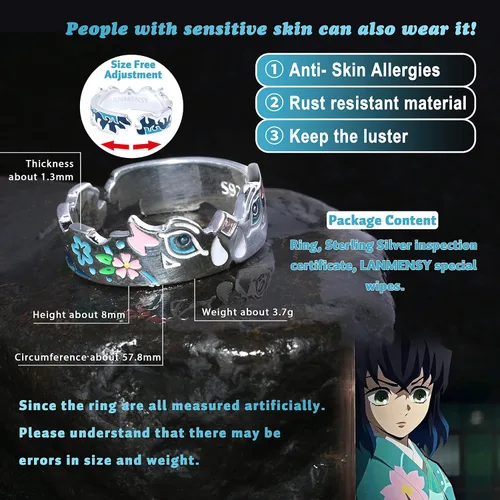 Miniatura 2 de LANMENSY Demon Slayer Anillos de anime Joyería original de plata de ley 925 "All24 estilos" nuevo Tamaño ajustable Kimetsu No Yaiba Cosplay Moda