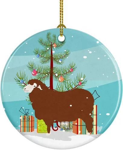 Miniatura 107 de Caroline's Treasures Adorno de cerámica de Navidad pintado o de codorniz chino, decoración colgante de árbol de Navidad verde azulado para el hogar