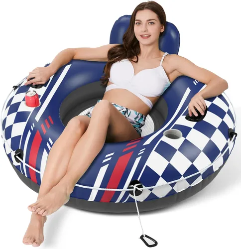 Miniatura 13 de Jasonwell Flotador inflable de tubo de río, flotador de río resistente, flotadores de piscina para lago, tubos de agua de primera calidad