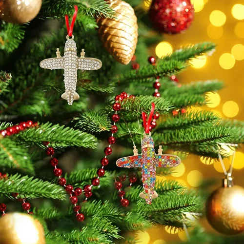 Miniatura 4 de WaaHome Adornos de Navidad de avión de metal 2025, adorno de recuerdo de avión plateado para decoraciones de árbol de Navidad, adornos únicos
