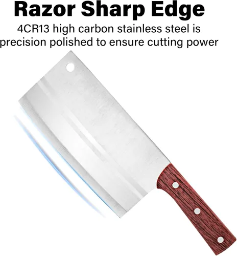 Miniatura 3 de TJ POP Cuchilla China de Chef, Cuchillo de Acero Inoxidable de 7.5 Pulgadas con Mango Ergonómico, Cuchillo de Cocina Ultra Afilado para Hogar