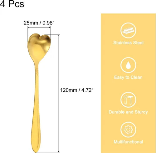 Miniatura 2 de uxcell 4 cucharas de flores de acero inoxidable con forma de corazón de 5 pulgadas, cuchara de café pequeña cucharadita de postre para pastel