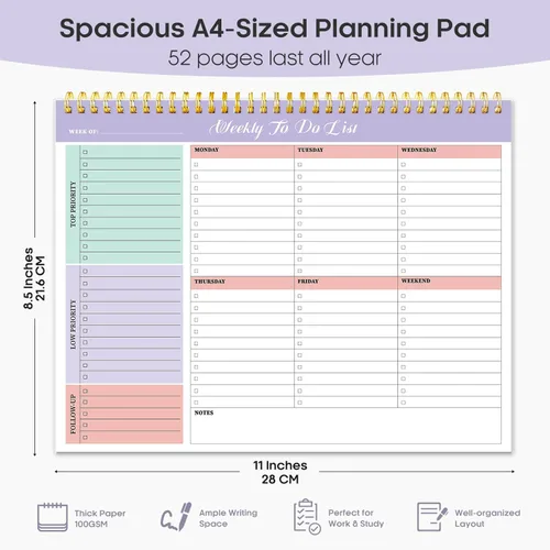 Miniatura 2 de Paquete de 6 blocs de notas semanales de tareas pendientes con 52 hojas sin fecha (8.5 x 11 pulgadas), planificador semanal de escritorio