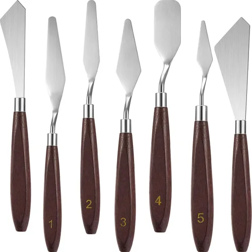 Honoson Juego de cuchillos de pintura de 7 piezas, espátula, espátula, cuchillo de acero inoxidable, raspador de dibujo, accesorios de pintura al