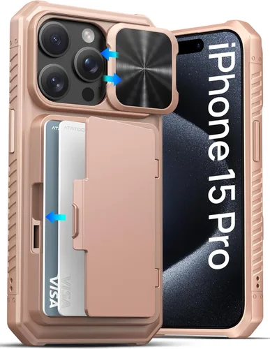 Miniatura 37 de ATATOO Funda para iPhone 17, tarjetero integrado (almacena 3-5 tarjetas) y funda para cámara deslizante y bloqueo RFID, protección de grado militar