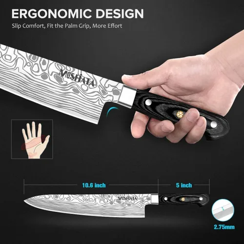 Miniatura 3 de MOSFiATA - Cuchillo de chef de 10 pulgadas súper afilado, cuchillo de cocina profesional con protector de dedos en caja de regalo, cuchillo