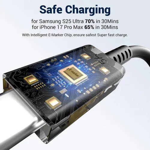 Miniatura 3 de Paquete de 2 cables de carga Samsung de 6 pies, 100 W/5 A, cable de carga rápida tipo C a tipo C, para Galaxy S25/S24/S23/S22/S21 Edge/Ultra/Note
