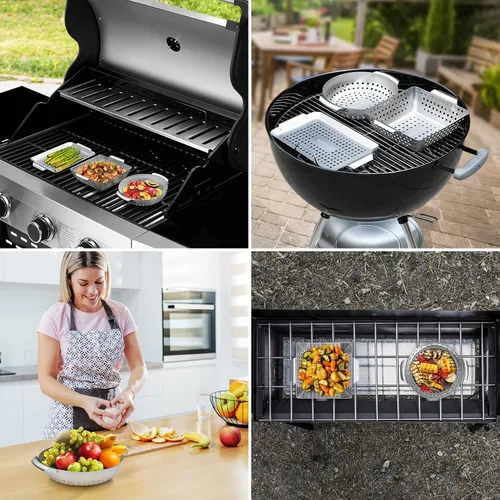 Miniatura 6 de Onlyfire - Paquete de 3 cestas para parrilla, canastas de acero inoxidable perforadas para parrilla de verduras, juego de 3 cestas para parrilla