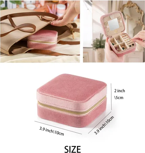 Miniatura 5 de ZPROW Joyero de viaje de terciopelo de felpa, organizador de joyas de viaje, estuche de viaje para joyas, caja de joyería de viaje, pequeña caja