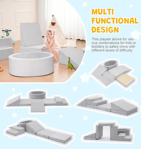 Miniatura 3 de Elftopia Bloques de escalada de espuma con pozo de bolas y escaleras para niños pequeños de 1 a 3 años, juego suave para gatear en interiores, juego