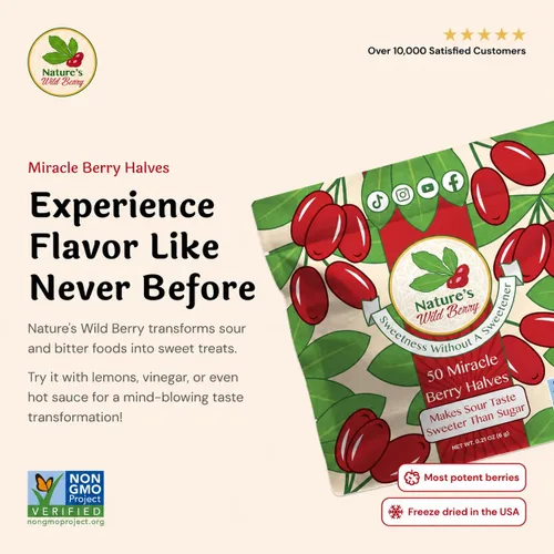 Miniatura 4 de Nature's Wild Berry Miracle Berries – 50 mitades de bayas que cambian de sabor Paquete de recarga resellable Liofilizadas en Estados Unidos