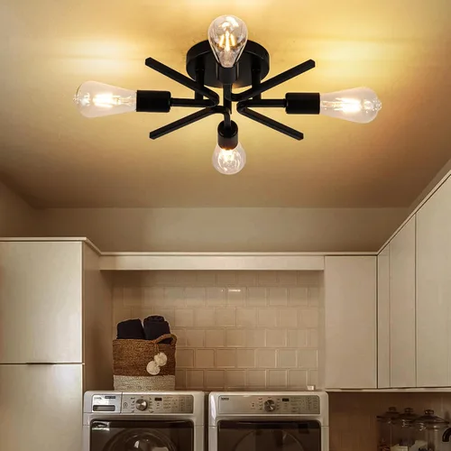 Miniatura 8 de 4 Luces Estilo Granja Sputnik Accesorios de Iluminación Accesorios de Techo Negro Industrial Lámpara Empotrada de Montaje al Ras Accesorio de Luz