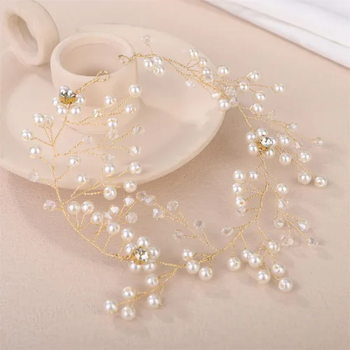 Miniatura 4 de Aimimier Diadema de pelo de novia con perlas de imitación y cristal, para novia, dama de honor, fiesta de graduación, festival, joyería
