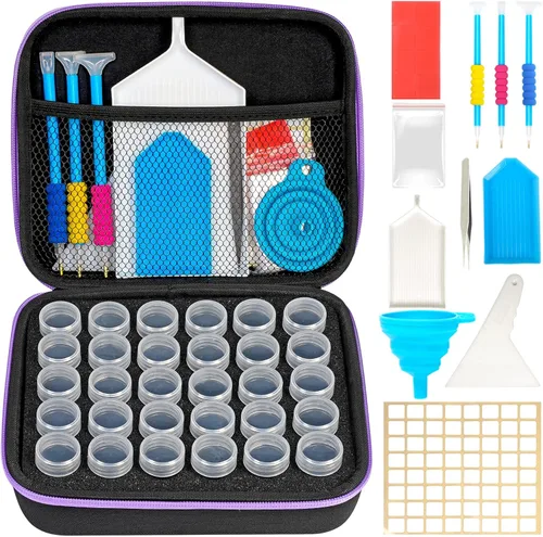 Miniatura 7 de MoeeBtee Contenedores de almacenamiento de pintura de diamantes, 30 ranuras, accesorios de pintura de diamantes con herramientas para organizador