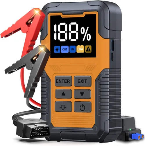 Miniatura 14 de Arrancador de Batería, Arrancador de Batería Portátil, Arrancador de Batería de Coche con 3 Modos de Linterna, Brújula, Banco de Energía y Cable