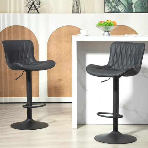 Miniatura 4 de Finnhomy Juego de 2 taburetes de bar, modernos taburetes de bar giratorios de piel sintética de 360°, altura del asiento de 24 a 32.5 pulgadas