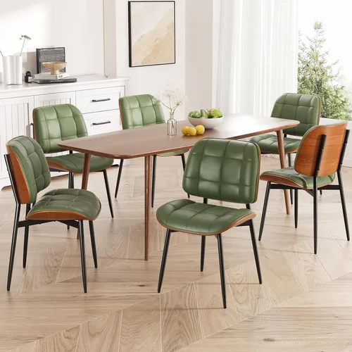Miniatura 27 de Silla de comedor, moderna de mediados de siglo con cojín grueso, sillas de cocina tapizadas de piel sintética con respaldo de madera curvada de Beige
